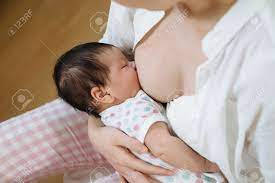 POV Shot Of Hungry Baby Being Fed With Breast Milk By Her Mother, Feeling  Secure. Cropped View Of Mummy Building An Attachment Bond With Her Daughter  Through Breastfeeding. Stock Photo, Picture and