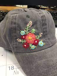 Love The Colors In This Hand Embroidered Ball Cap Embroidery Jeans Diy Embroidered Hats Ideas Hat Embroidery