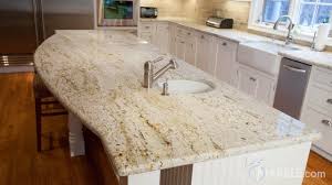 Colonial Gold Granite Looks Great In This Large Kitchen The White Countertop Match Granite Countertops Kitchen Gold Granite Countertops Colonial Gold Granite