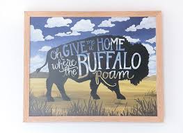 Oh Give Me A Home Where The Buffalo Roam Lyrics Where The Buffalo Roam Framed Print On Wood Americana Art Buffalo Painting Wood Print