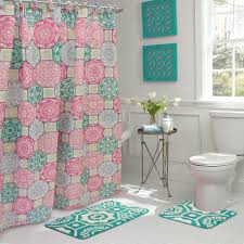 Bathroom accessories set marble for high end hotel. Bath Fusion Addison 30 In L X 18 In W 15 Piece Bath Rug And Shower Curtain Set In Pink And Blue Ymb006539 The Home Depot