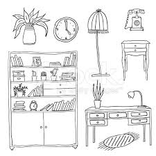 Furniture And Home Accessories Set Of Design Elements Furniture Design Sketches Doodle Art Drawing Line Art Drawings