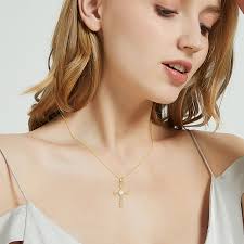 10K Gold Cubic Zirconia & Opal Cross Pendant Necklace
