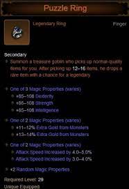 The item can also be used to convert, breakdown and transmute legendary items, crafting materials and gems. Puzzle Ring Diablo Wiki
