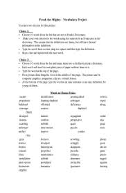 Freak The Mighty Vocabulary Project This Project Is Literature Activities Freak The Mighty Vocabulary Project Elementary School Planning