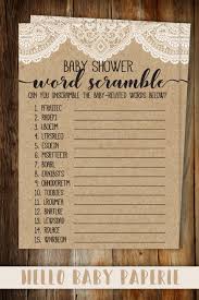 Rustic Lace Baby Word Scramble Game Template Country Baby Shower Rustic Baby Shower Office Baby Showers