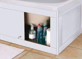 Keep your comb hair products and deodorant in;interior has 1 removable shelf,middle small cabinet shelf to storage 4 paper rolls and fit fine,each shelf storage more than 3 bottles of medium capacity shampoo. Croydex Unfold N Fit Storage Bath Side Panel White Gloss Mdf Cheap Bathroom Storage Bathrooms Remodel Guest Bathroom Remodel