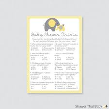 Celebrate valentine's day with fun trivia questions you can download and print. Elephant Baby Shower Trivia Game Printable Yellow Elephant Etsy