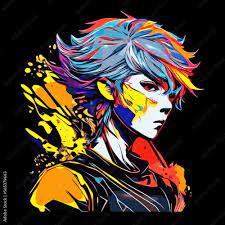Male character bright T-shirt vector logo, futuristic colorful background  with a handsome male face and hentai style glasses. young man anime style  character vector illustration design Stock Vector | Adobe Stock