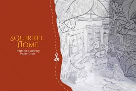 By mcfada in 3d printing by pdelorey in 3d printing by moshe.b. Squirrel House Coloring Page And 3d Paper Craft 1095007 Printables Design Bundles
