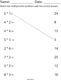 Questions up to 9 x 9  50 questions  100 questions 4. Multiplication Matching Math Worksheet Twisty Noodle