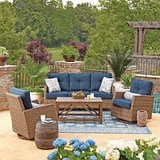 Member S Mark Agio Fremont 4 Piece Patio Deep Seating Set With Sunbrella Fabric Indigo Outdoor Furniture Sets Outdoor Seating Furniture Sets