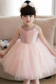 Satin Swiss Tulle Frock In Baby Pink Colour Pakaian Bayi Perempuan Gaun Bayi Perempuan Gaun Gadis Kecil