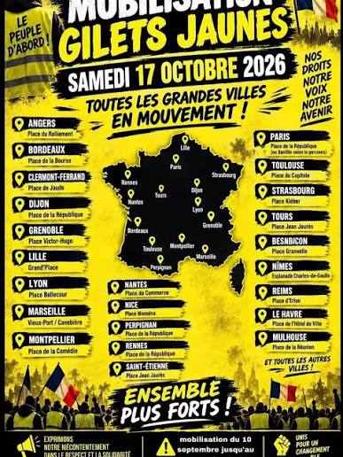 A quelques mois des élections présidentielles, les gilets jaunes pourraient  faire leur retour le 17 octobre Un appel à la mobilisation pour le 17  octobre circule actuellement sur les réseaux sociaux et