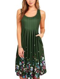 Lnimikiy Dress For Women For Summer Juniors Midi Length Casual Dresses Flower Printed Boho Style Green Lar Womens Dresses Casual Dresses Women Dress Collection