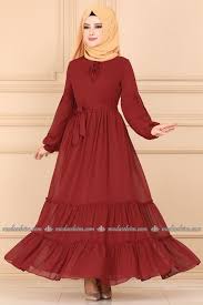 Modaselvim Elbise Firfirli Sifon Tesettur Elbise 4044mb205 Kiremit Elbise Etek