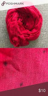Zara Red Scarf Semi Sheer Gauzy Scarf From Zara Featuring A Bright Red Color And Dark Spot Details Frayed Trim In Good Used Condition Red Scarves Zara Scarf