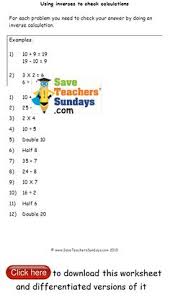 Inverse Operations Checking Calculations Worksheets Teaching Math Problem Solving Inverse Operations