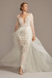 Embroidered Floral Illusion Bodysuit Wedding Dress David S Bridal Bridal Bodysuit Wedding Dresses Wedding Dress Styles