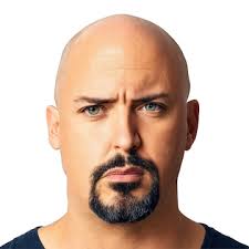 David a bald man with a goatee and a serious expression looking intense
