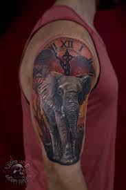 Elephant Safari Tattoo Done Last Night By Our Amazing Artist Jerry Pipkins We Are A Tattoo Shop Located In Pana Tattoo Shop Best Tattoo Shops Elephant Tattoos