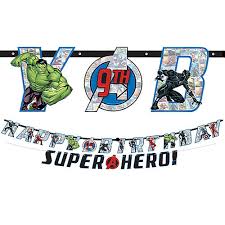 White congratulations banner with colorful paper serpentine. Marvel Powers Unite Personalized Birthday Banner Kit 2ct Party City