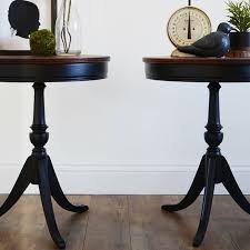 Black Farmhouse Round Drum Tables With Wood Tops Painted In Milk Paint By Old Barn Milk Paint Nightstand Decor Painted Night Stands Black End Tables