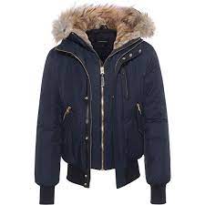 Mackage Dixon F4 Bomber Navy Down Bomber With Furred Details 1 115 Liked On Pol Mens Leather Bomber Jacket Navy Blue Leather Jacket Blue Leather Jacket