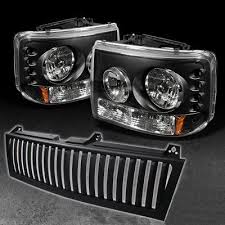 Chevy Silverado 1999 2002 Black Vertical Grille And Headlights With Led Chevy Silverado Silverado 2002 Chevy Silverado