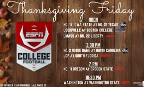 Check spelling or type a new query. Espn S Thanksgiving Friday Features Full Helping Of College Football Espn Press Room U S