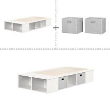 Increasing functionality are the multiple storage spaces, including drawers under the bed. South Shore Flexible Platform Bed With Baskets Pure White Walmart Com Walmart Com