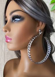 1 Pair Silver Tone CLIP ON Hoop Earrings