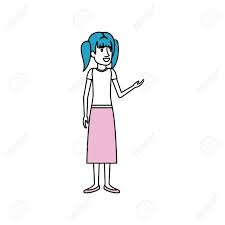 ブラウスとロング スカートにおさげの髪で立っている女性のシルエットの