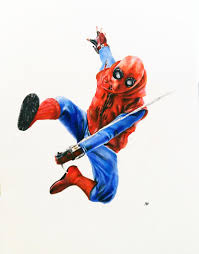 Austin wanted to draw him so much. My Spider Man Homemade Suit Colour Pencil Drawing Spider Man Homecoming Marvelstudios