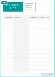 Free Material List Template Pdf Word Doc Apple Mac Pages List Template Templates Teacher Material