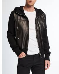 Black Leather Hooded Jacket Neiman Marcus