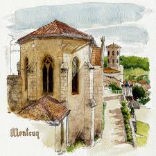 Montcuq Abbaye Suluboya Teknikleri Mimari Cizimler Suluboya