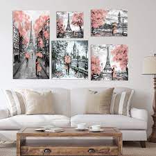 Set of 4 blue flickering floral peony modern picture wall art print,watercolor poster with abstract of blue peony, wall art canvas for living room home decor,gift. Designart Paris London Collection Pink Traditional Wall Art Set Of 5 Pieces Pink Overstock 24299868