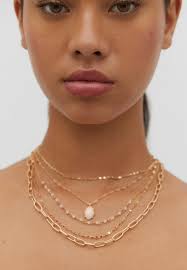 5er-Set Halsketten mit Charm, Stein und Rose