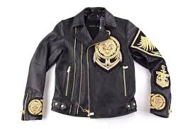 Black And Gold Motorcycle Jacket Handmade Men S Balmain X H M Black Gold Metal Embroidered Lion Leather Jacket Leather Jacket Embroidery Patches Leather Shops