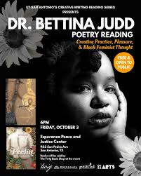 Join UTSA Arts and The @utsa_creative_writing_program Reading series for  “Feelin: Creative Practice, Pleasure, and Black Feminist Thought” by Dr.  Bettina Judd as she discusses how Black women artists approach and produce  knowledge