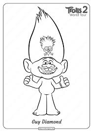 This coloring sheet features the gemstone with 'diamond' written on it. Free Printable Trolls 2 Guy Diamond Coloring Page