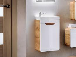 The white high gloss single door base unit is the ideal storage solution for smaller bathrooms. Modern White Gloss Oak Wall Vanity Cabinet Ceramic Sink Storage Compact Cloakroom Unit Impact Furniture