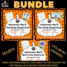 There are 20 problems total, separated into two columns. Bundle Of 3 Halloween Math Activities One Step Equations With Negatives Two Step Equations And Multi St Halloween Math Halloween Math Activities Fall Math