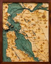 San Francisco Bay Bathymetric Wood Chart Decor San