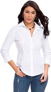 Buy Riatobe Womens Button Down Shirts Basic Official Formal 3 4 Sleeve Stretchy Slim Fit Blouse Dress Shirt Online Wehaveover In 2020 Women S Button Down Shirt Short Sleeve Blouses Women Dress Shirts For Women