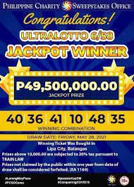 Please note that every effort has been made to ensure that the enclosed information is accurate; Three In A Row Lone Bettor From Batangas Wins P49 5 M Ultra Lotto 6 58 Jackpot Prize Manila Bulletin