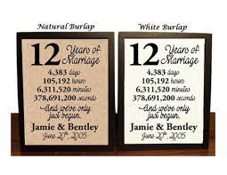 These are all about providing your partner with a classic gift they'll cherish, but some presents can also be enjoyed together, especially if they encourage quality time or relaxation. Amazon Com 12 Year Anniversary 12th Anniversary 12th Anniversary Gift 12 Years Together 12th Wedding Anniversary 12th Anniversary Gift For Her 12 Years Of Marriage Burlap Print Handmade