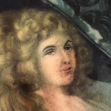 Antique Magnifying Hand Mirror With Folding Swivel Handle Vintage Celluloid  and Metal Mirror With French Rococo Style Portrait