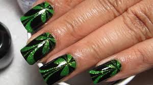 Patrick's day clovers minx nail art. Sparkly Green Black St Patrick S Day Water Marble Nail Art Tutorial Water Marble March 2014 4 Youtube